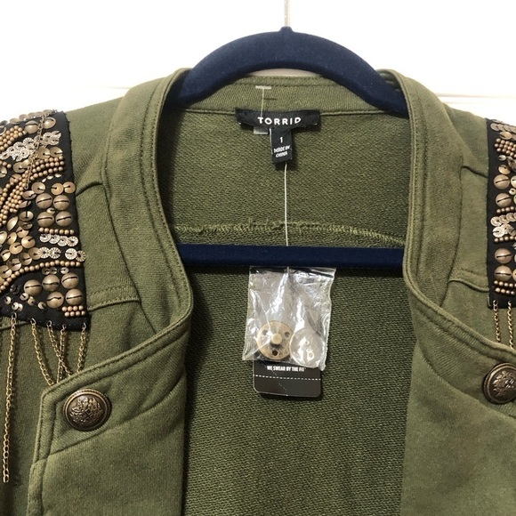NWT TORRID | Military Olive Green Embellished‎ Jacket 14/16 100% Cotton utility - Picture 7 of 10